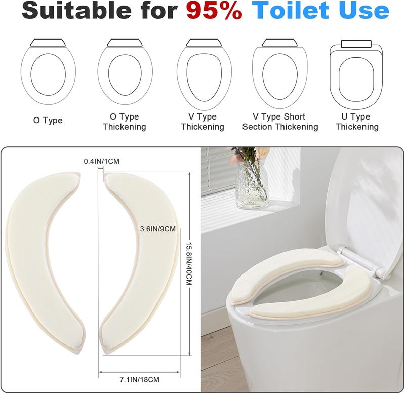 SHIEN Soft Thicker Flannel Bathroom Toilet Seat Cover, 2 Pack Non Slip Warmer Comfortable Seat Cushions with Memory Foam, Easy Install with Self-Adhesive Tape, Reusable Toilet Lid Cover (Off-White,Navy) - Image 3